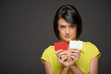 Image showing Business woman showing blank credit cards