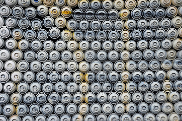 Image showing Wall of spray paint cans