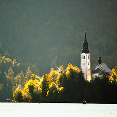 Image showing Panorama of Lake Bled in autumn.