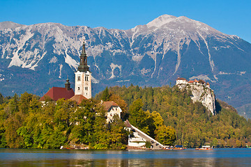 Image showing Panorama of Bled in autumn.