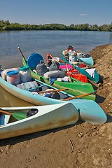 Image showing Canoes on the Riverside