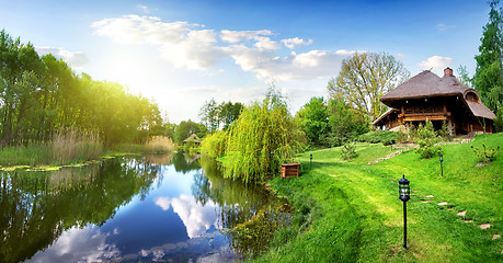 Image showing River and house of log