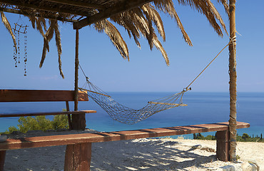 Image showing hammock Swing on a tropical beach - vacation background