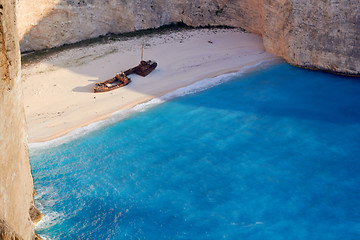 Image showing Broken ship at Shipwrech bay . Navagio beach, Zakinthos, Greece