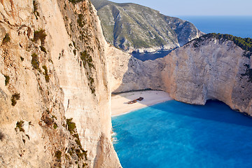 Image showing Broken ship at Shipwrech bay . Navagio beach, Zakinthos, Greece