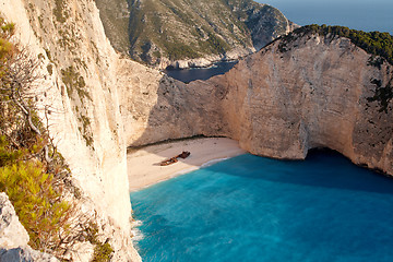 Image showing Broken ship at Shipwrech bay . Navagio beach, Zakinthos, Greece