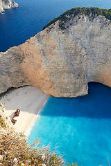 Image showing Broken ship at Shipwrech bay . Navagio beach, Zakinthos, Greece