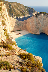 Image showing Broken ship at Shipwrech bay . Navagio beach, Zakinthos, Greece