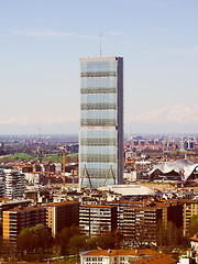 Image showing Retro look Milan aerial view