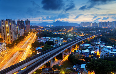 Image showing Long Ping, hong kong urban downtown at night