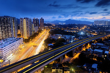 Image showing Long Ping, hong kong urban downtown at night