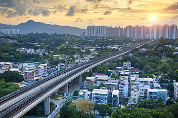 Image showing Long Ping, hong kong urban downtown at sunset moment