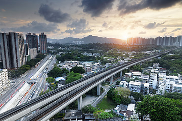 Image showing Long Ping, hong kong urban downtown at sunset moment