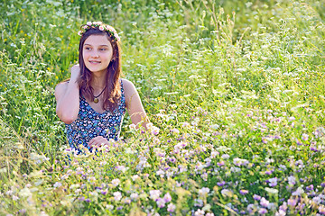 Image showing Girl Outdoors enjoying nature