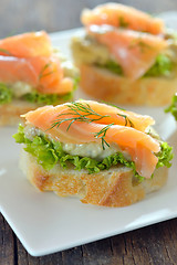 Image showing Eggplant salad and salmon slice