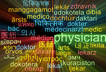 Image showing Physician multilanguage wordcloud background concept glowing
