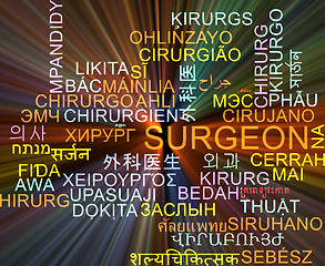 Image showing Surgeon multilanguage wordcloud background concept glowing