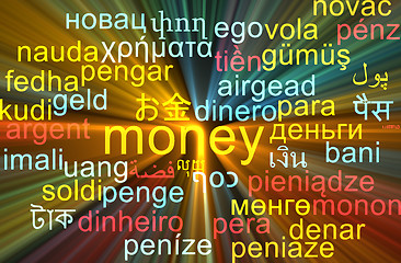 Image showing Money multilanguage wordcloud background concept glowing