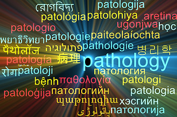 Image showing Pathology multilanguage wordcloud background concept glowing