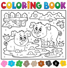 Image showing Coloring book with two happy pigs