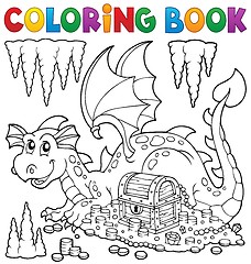 Image showing Coloring book with dragon and treasure