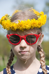 Image showing funny girl portrait in dandelion garland