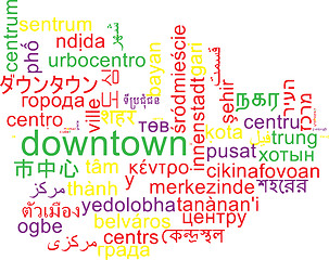 Image showing Downtown multilanguage wordcloud background concept