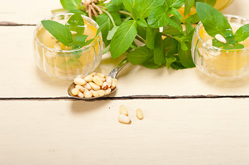 Image showing Arab traditional mint and pine nuts tea