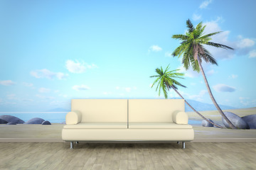 Image showing photo wall mural palm beach sofa floor