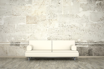 Image showing photo wall mural stone wall sofa floor
