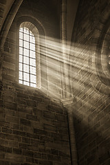 Image showing church window with sunbeams