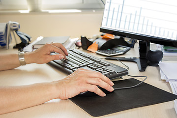 Image showing Business woman typing