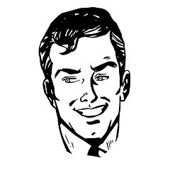 Image showing Smiling man face retro line art 