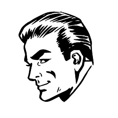 Image showing Smiling man head profile face retro line art 