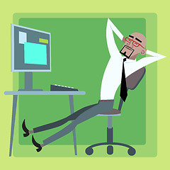 Image showing African businessman resting at the computer office