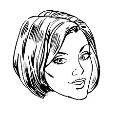 Image showing Beautiful young woman face smile retro line art 