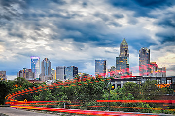 Image showing Downtown of Charlotte  North Carolina skyline with dramatic sky