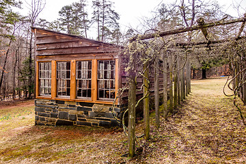 Image showing restored historic wood house in the uwharrie mountains forest