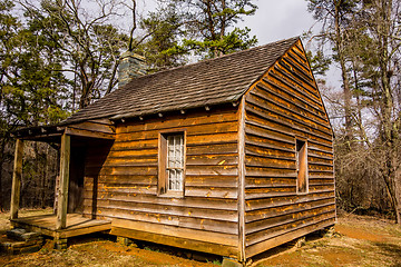 Image showing restored historic wood house in the uwharrie mountains forest