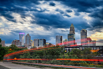 Image showing Downtown of Charlotte  North Carolina skyline with dramatic sky