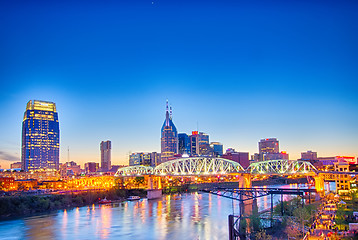 Image showing Nashville Tennessee downtown skyline at Shelby Street Bridge