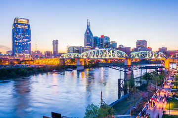 Image showing Nashville Tennessee downtown skyline at Shelby Street Bridge