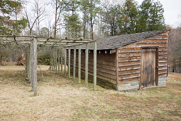 Image showing restored historic wood house in the uwharrie mountains forest