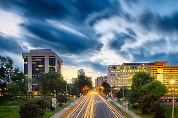 Image showing Downtown of Charlotte  North Carolina skyline with dramatic sky