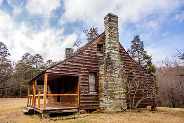 Image showing restored historic wood house in the uwharrie mountains forest