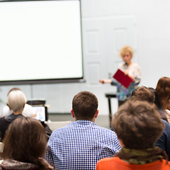 Image showing Woman lecturing at university.