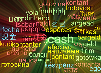 Image showing Cash multilanguage wordcloud background concept glowing