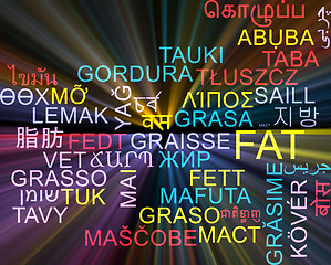 Image showing Fat multilanguage wordcloud background concept glowing