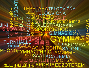 Image showing Gym multilanguage wordcloud background concept glowing