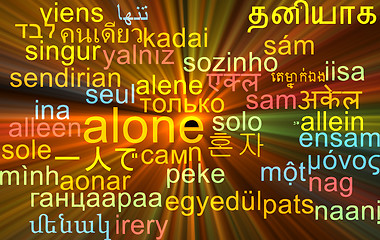 Image showing Alone multilanguage wordcloud background concept glowing